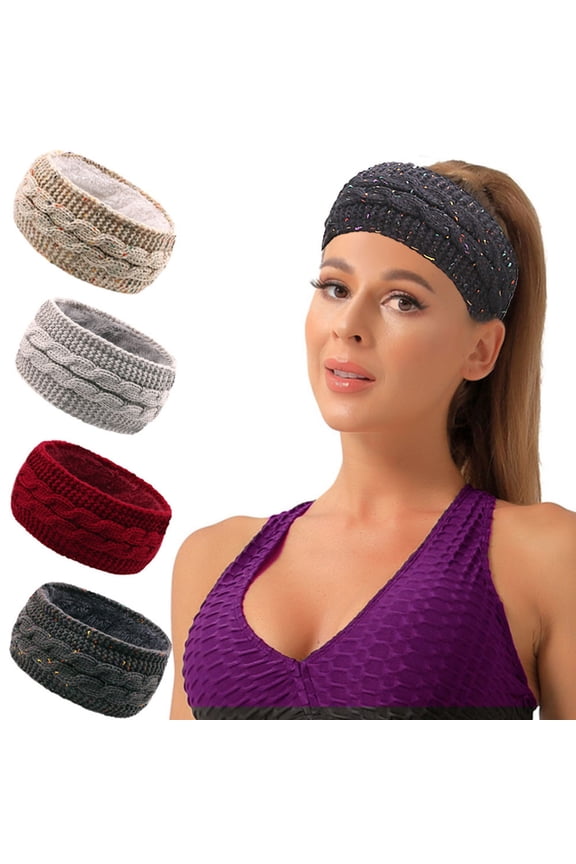 Headbands for Women Thickened Warm Fleece Lined Cable Knit Ear Warmer Winter Soft Comfy Windproof Crochet Head Wrap for Cold Weather
