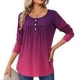 thumbnail image 1 of jobturf Henley Shirts for Women Casual&nbsp;Loose Pleated Front Tunic Tops Soft Comfy Basic Tees Fall Spring Fashion Gradient Long Sleeve Blouses, 1 of 6