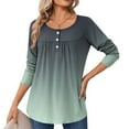 thumbnail image 1 of jobturf Henley Shirts for Women Casual Loose Pleated Front Tunic Tops Soft Comfy Basic Tees Fall Spring Fashion Gradient Long Sleeve Blouses, 1 of 6