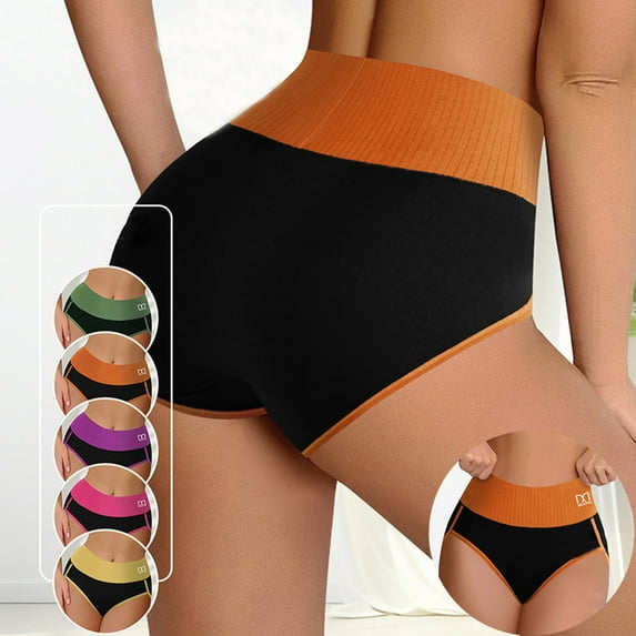 jobturf High Waisted Underwear for Women Color Block Comfy No Show Cheeky Briefs Ribbed Knit Full Coverage Stretch Ladies Panties