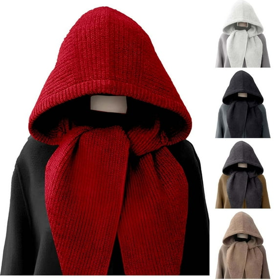 jobturf Hooded Scarf for Women Fashion Solid 2 In 1 Knit Hat Neck Warmer Soft Comfy Warm Beanies Lightweight Winter Hats for Cold Weather