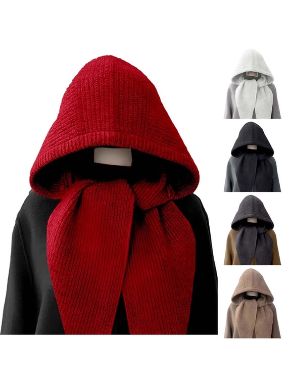 Hooded Scarf for Women Fashion Solid 2 In 1 Knit Hat Neck Warmer Soft Comfy Warm Beanies Lightweight Winter Hats for Cold Weather