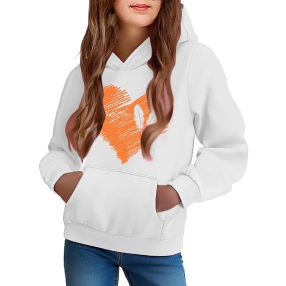 jobturf Hoodies for Girls Long Sleeve Heart Printed Long Sleeve Sweatshirt Loose Comfy Soft Pullover Tops with Pockets 4-14 Years