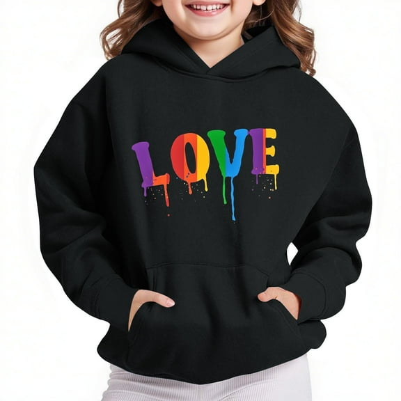 jobturf Hoodies for Girls Oversized Long Sleeve Sweatshirts Casual Fleece Heart Printed Pullover Tops With Pocket