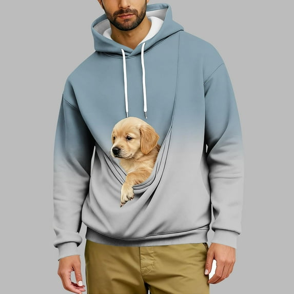 jobturf Hoodies for Men Big Pet Pouch Cat Dog Carrier Hooded Sweatshirt Fall Spring Fashion Gradient Long Sleeve Shirts with Large Pocket