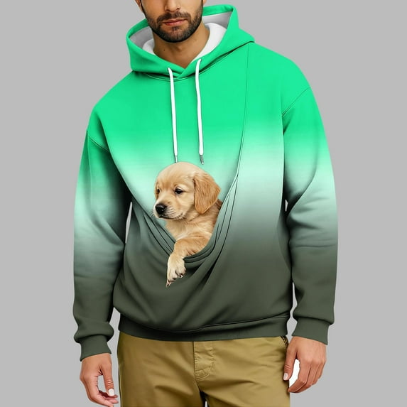 jobturf Hoodies for Men Big Pet Pouch Cat Dog Carrier Hooded Sweatshirt Fall Spring Fashion Gradient Long Sleeve Shirts with Large Pocket
