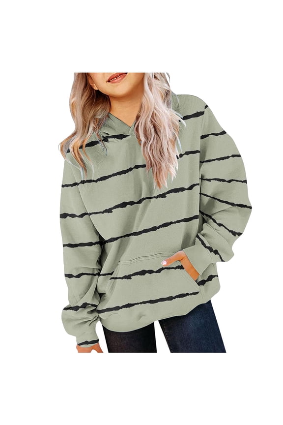 Hoodies for Teen Girls Trendy Striped Long Sleeve Oversized Sweatshirts Winter Tween Cute Preppy Clothes with Pockets
