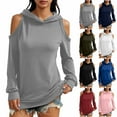 thumbnail image 1 of jobturf Hoodies for Women Fall Fashion Cold Shoulder Y2k Tops Casual&nbsp;Loose Lightweight Long Sleeve Shirts Holiday Hooded&nbsp;Sweatshirt, 1 of 8