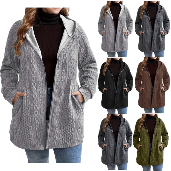jobturf Hoodies for Women Fashion Cable Knit Lightweight Jackets Long Sleeve Hooded Sweatshirts Soft Comfy Fall Winter Coats with Pockets