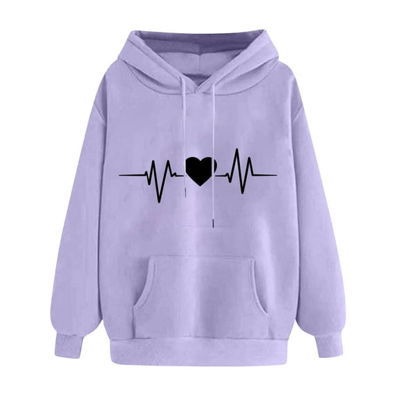 jobturf Hoodies for Women Lightweight Heart Printed Long Sleeve Sweatshirts Loose Fit Casual Pullover Tops with Pockets