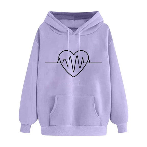 jobturf Hoodies for Women Lightweight Heart Printed Long Sleeve Sweatshirts Loose Fit Casual Pullover Tops with Pockets