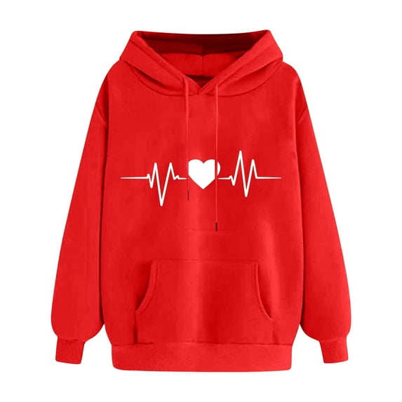 jobturf Hoodies for Women Lightweight Heart Printed Long Sleeve Sweatshirts Loose Fit Casual Pullover Tops with Pockets
