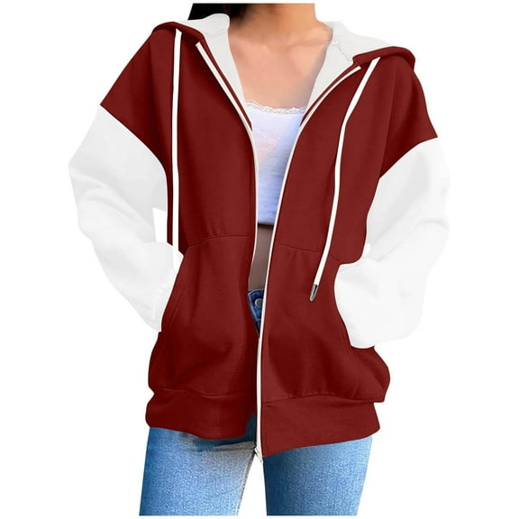 jobturf Hoodies for Women Oversized Fall Trendy Casual Winter Jackets Lightweight Long Sleeve Hooded Zip up Sweatshirts with Pockets