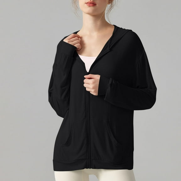 jobturf Hoodies for Women Sun Protection Long Sleeve Sweatshirts Full Zip UPF 50  Lightweight Outdoor Shirts with Pocket