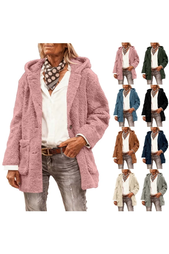 Hoodies for Women Thickened Warm Soft Comfy Fleece Jacket Fashion Long Sleeve Button Down Casual Outerwear Winter Coats with Pockets