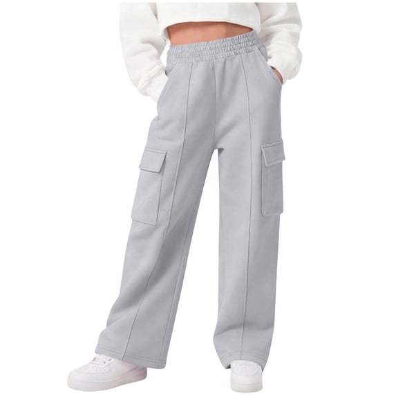 jobturf Kids Pants for Girls Winter Thickened Warm Sweatpants Fashion Solid Soft Comfy High Waisted Trousers with Pockets Size 9-10 Years