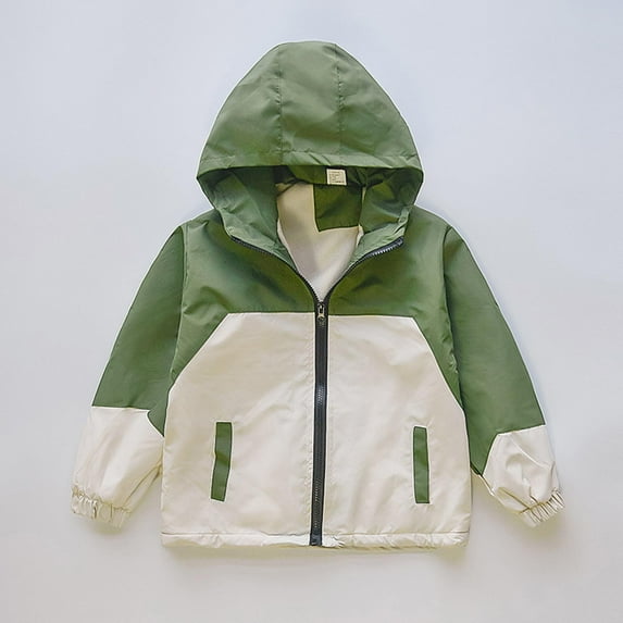 jobturf Kids Rain Jacket Color Block Windproof Fleece Lined Hooded Coat Boys Girls Casual Breathable Full Zip Windbreaker with Pockets 3-15 Years