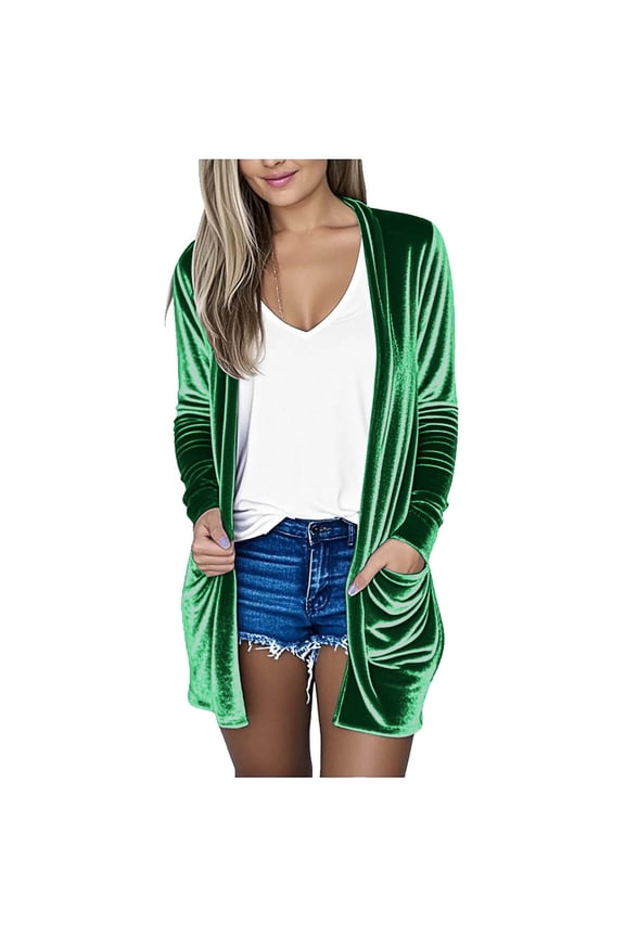 Long Cardigans for Women Fashion Solid Velvet Open Front Sweaters Fall Winter Casual Outerwear Soft Comfy Going Out Tops with Pockets Size XXL