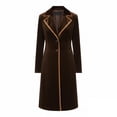 thumbnail image 1 of jobturf Long Jackets for Women Single Breasted Notched Lapel Velvet Overcoat Long Sleeve Going Out Tops Dressy Casual Long Trench Coats with Pockets, 1 of 6