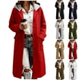 thumbnail image 1 of jobturf Long Jackets for Women Dressy Casual Color Block Trench Coat Long Sleeve Button Down Hoodie Fall Winter Fashion Wool Coats with Pockets, 1 of 10