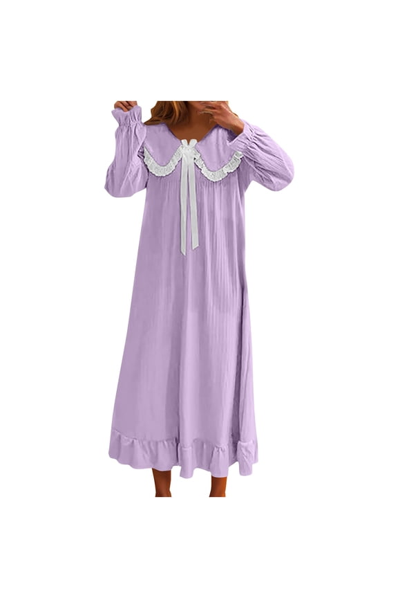 Long Nightgowns for Women Cute Peter Pan Collar House Dress Flowy Ruffle Hem Long Sleeve Night Gown Fall Casual Nightshirt Size XXL