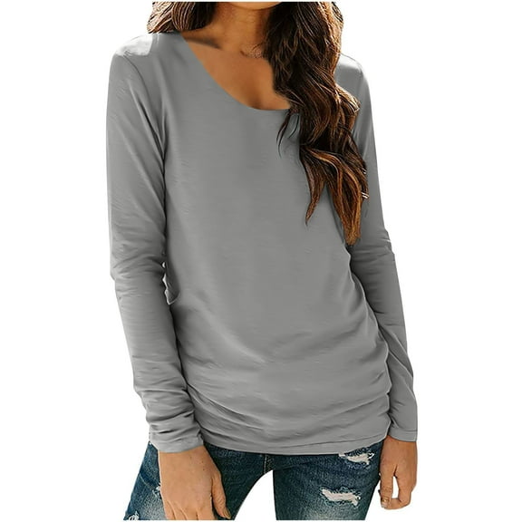 jobturf Long Sleeve Shirts for Women Casual Loose Scoop Neck Blouses Soft Comfy Lightweight Basic Tees Fall Spring Fashion Going Out Tops