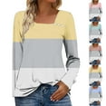 thumbnail image 1 of jobturf Long Sleeve Shirts for Women Dressy Casual Asymmetric Square Neck Striped Tunic Tops Fall Spring Fashion Decorative Buttons Blouses, 1 of 8