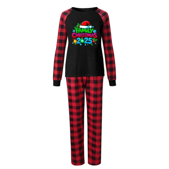 jobturf Matching Christmas Pajamas for Family 2 Piece Sets Cute Santa Hat Long Sleeve Tops and Plaid Pants Holiday Fashion Lounge Set Size M