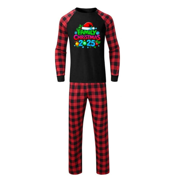 jobturf Matching Christmas Pajamas for Family 2 Piece Sets Cute Santa Hat Long Sleeve Tops and Plaid Pants Holiday Fashion Lounge Set Size XXL