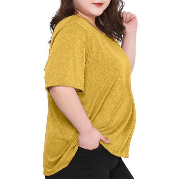 jobturf Maternity Shirts for Women Casual Solid Crew Neck Short Sleeve Tops Pregnant Blouses Summer Plus Size Maternity Clothes 4XL-8XL
