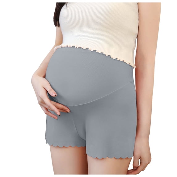 jobturf Maternity Shorts for Under Dresses Women Trendy Scallop Trim Summer Pants Over The Belly Stretchy Trousers Pregnancy Clothes M-2XL