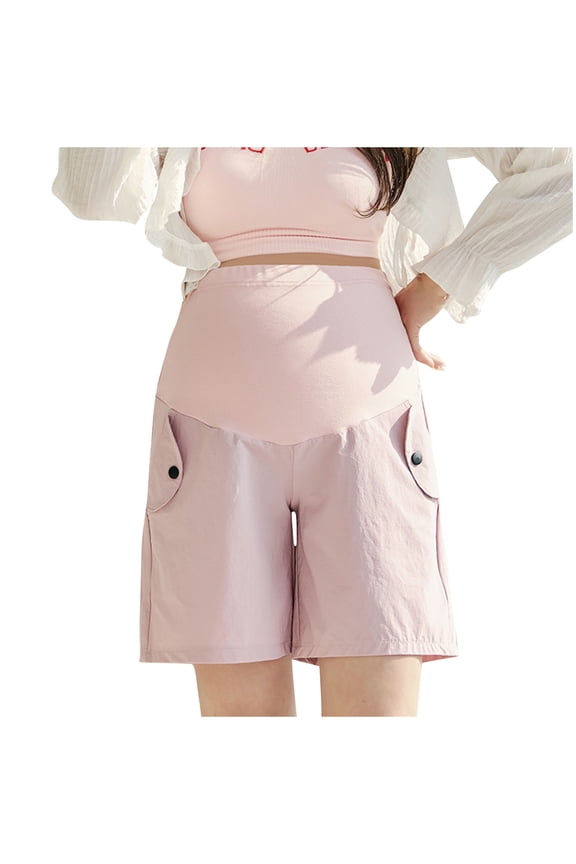 Maternity Shorts for Women Summer Straight Leg Sweatpants Over The Belly Stretchy Cotton Trousers Pregnancy Pants with Pockets M-XXL