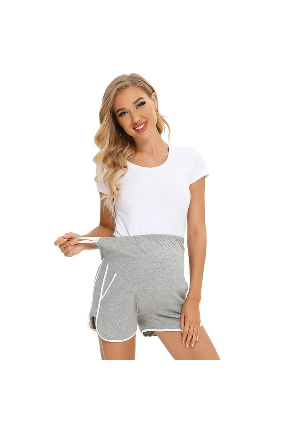 Maternity Shorts for Women Trendy Side Slit Loose Sweatpants Over The Belly Stretchy Yoga Trousers Summer Pregnancy Pants S-XXL