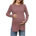 thumbnail image 1 of jobturf Maternity Tops for Women Fashion Side Slit Crew Neck Long Sleeve Blouses Spring Comfy Loose T Shirts Pregnancy Clothes S-XXL, 1 of 7