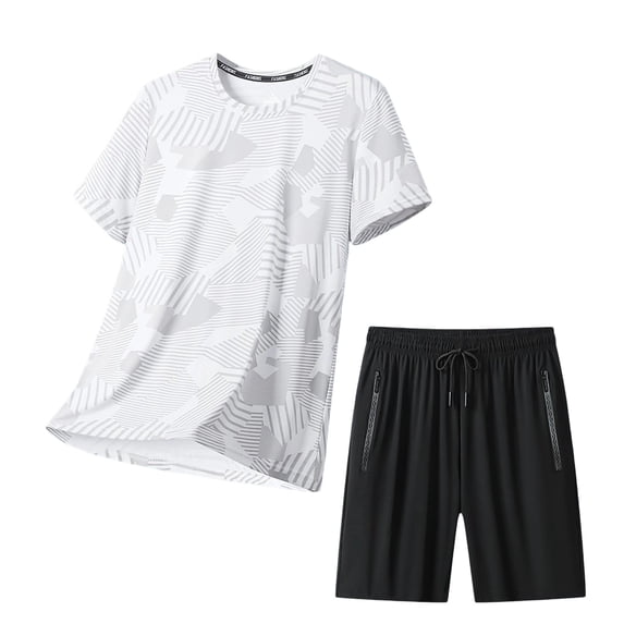 jobturf Men's 2 Piece Set Quick Dry Short Sleeve T-Shirt and Zipper Pocket Shorts Workout Sets Summer Plus Size Tracksuit M-5XL