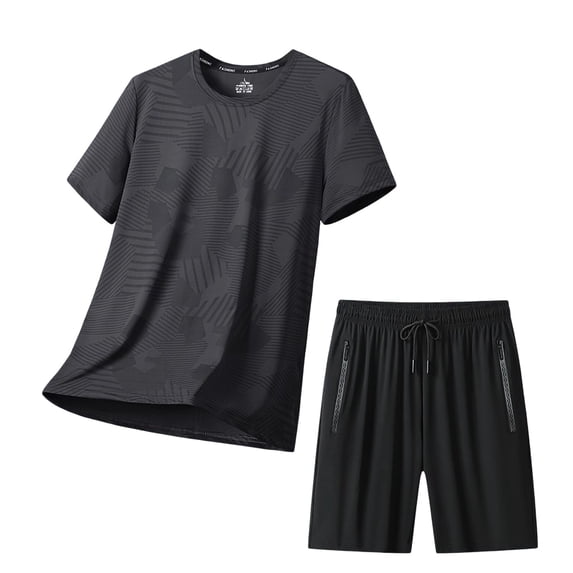 jobturf Men's 2 Piece Set Quick Dry Short Sleeve T-Shirt and Zipper Pocket Shorts Workout Sets Summer Plus Size Tracksuit M-5XL