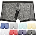 thumbnail image 1 of jobturf Men's Underwear See Through Mesh Short Leg Boxers Briefs Elastic Waist Casual Underpants Breathable Lightweight Low Rise Trunks M-XXXL, 1 of 3