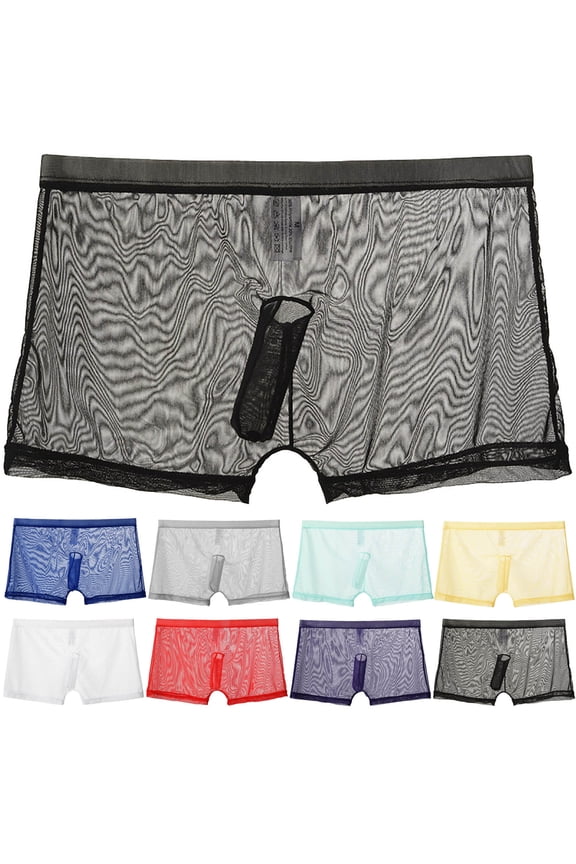 Men's Underwear See Through Mesh Short Leg Boxers Briefs Elastic Waist Casual Underpants Breathable Lightweight Low Rise Trunks M-XXXL