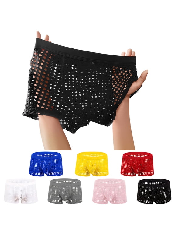 Mens Boxer Briefs See Through Mesh Breathable Underwear Elastic Waist Fishnets Underpants Summer Fashion Low Rise Boxers Trunks S-XL