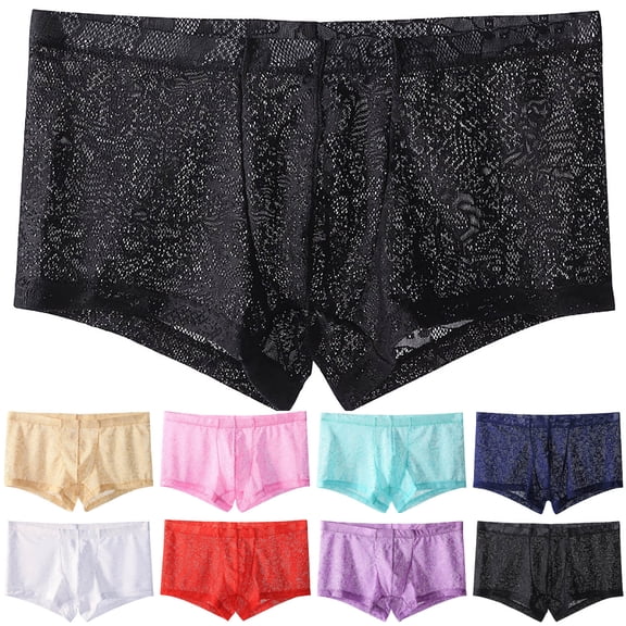 jobturf Mens Boxer Briefs Summer Fashion See Through Lace Underwear Elastic Waist Underpants Breathable Lightweight Low Rise Trunks M-XXXL