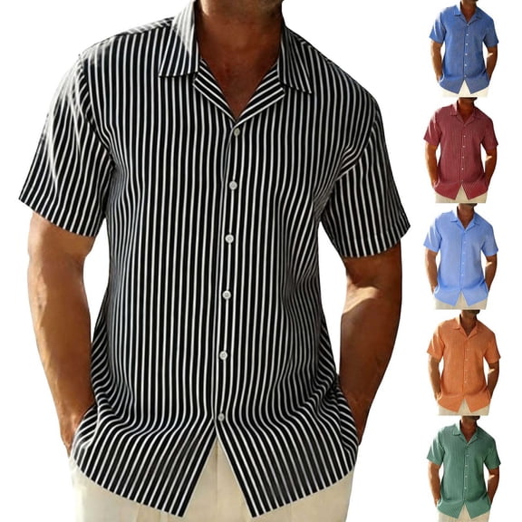 jobturf Mens Button Down Shirt Dressy Casual Collared Striped Blouses Business Work Office Pullover Summer Trendy Short Sleeve Tops S-XXL