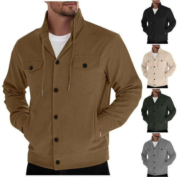 jobturf Mens Corduroy Jacket Vintage Fashion Drawstring Long Sleeve Button Down Shacket Fall Winter Lightweight Casual Outerwear with Pocket Size M