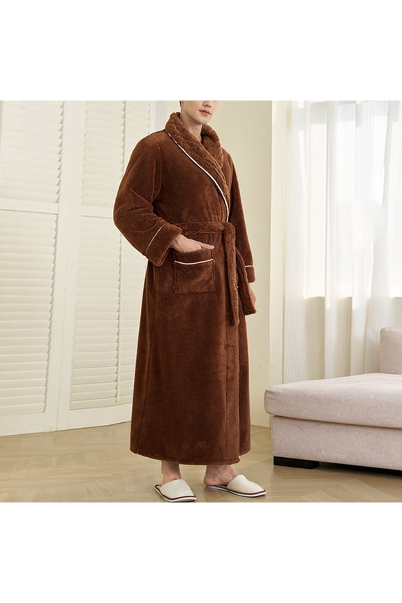 Mens Fleece Robe Plus Size Plush Shawl Collar Long Sleeve Bathrobe Fuzzy Fleeec Soft Winter Warm Spa Robes with Pockets