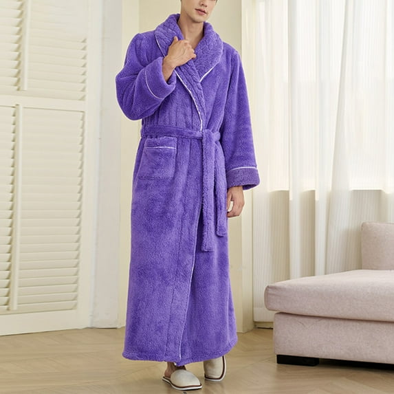 jobturf Mens Fleece Robe Plus Size Plush Shawl Collar Long Sleeve Bathrobe Fuzzy Fleeec Soft Winter Warm Spa Robes with Pockets