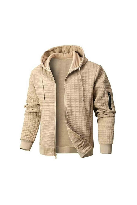 Mens Jackets Waffle Full Zip Up Long Sleeve Hoodies Casual Workout Running Drawstring Hooded Sweatshirts with Pockets