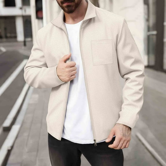 jobturf Mens Jackets Waffle Long Sleeve Casual Full Zip Coats Fall Winter Casual Workout Athletic Golf Jacket with Chest Pockets