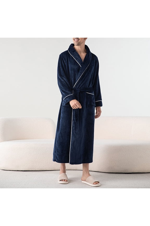 Mens Plus Size Robe Fluffy Plush Long Sleeve Bathrobe Fuzzy Fleece Spa Robes Winter Warm Soft Sleepwear with Pockets