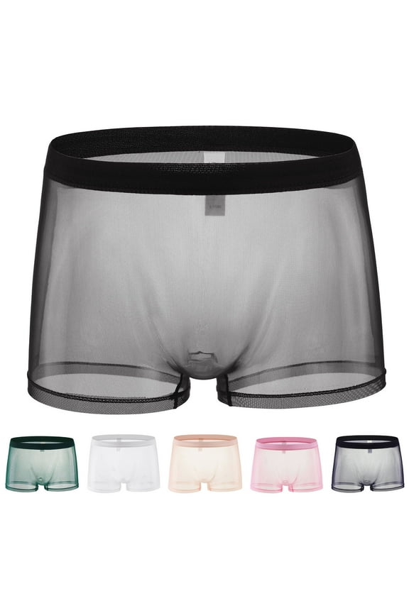 Mens Underwear Summer See Through Mesh Breathable Boxer Briefs Comfy Lightweight Underpants Low Rise Stretchy Trunks M-XXXL