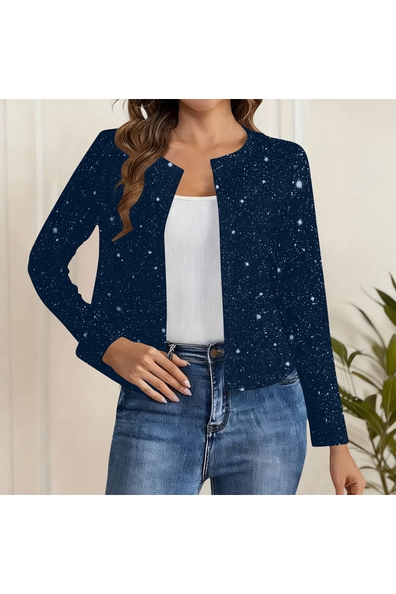 Open Front Cardigan for Women Holiday Party Club Sparkly Cropped Jacket Dressy Casual Long Sleeve Going Out Tops Glitter Collarless Shrug Coats