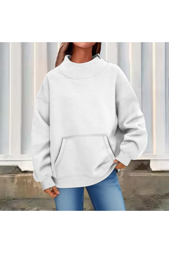 Oversized Sweatshirts for Women Mock Neck Sweatshirt Casual Soft Fleece Pullover Fall Fashion Long Sleeve Going Out Tops with Front Kangaroo Pocket S-2XL